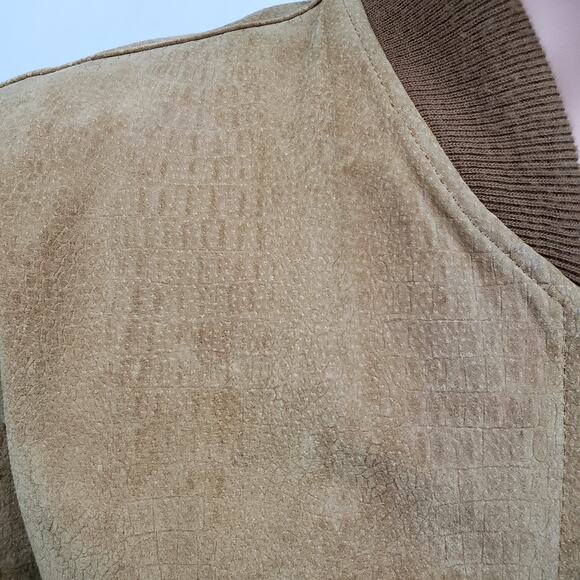 Vintage CROCODILE Leather Suede Bomber Jacket Full zip Italy Made Tan/Camel - Picture 3 of 12
